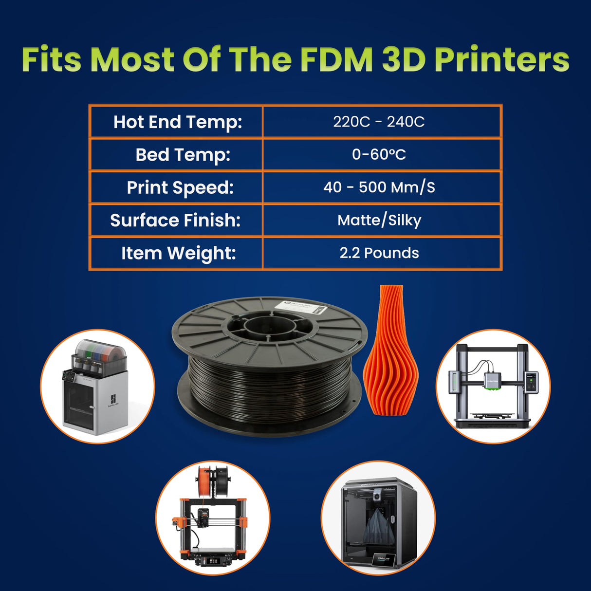 3D-Fuel 3D Filament High Temp Tough Pro PLA+ Midnight Black, 1.75mm, 1 kg +/- 0.02mm Tolerance, Made in USA, Easy to Print and Works with Most 3D Printer Brands 3D-FUEL FUELING YOUR CREATIVITY