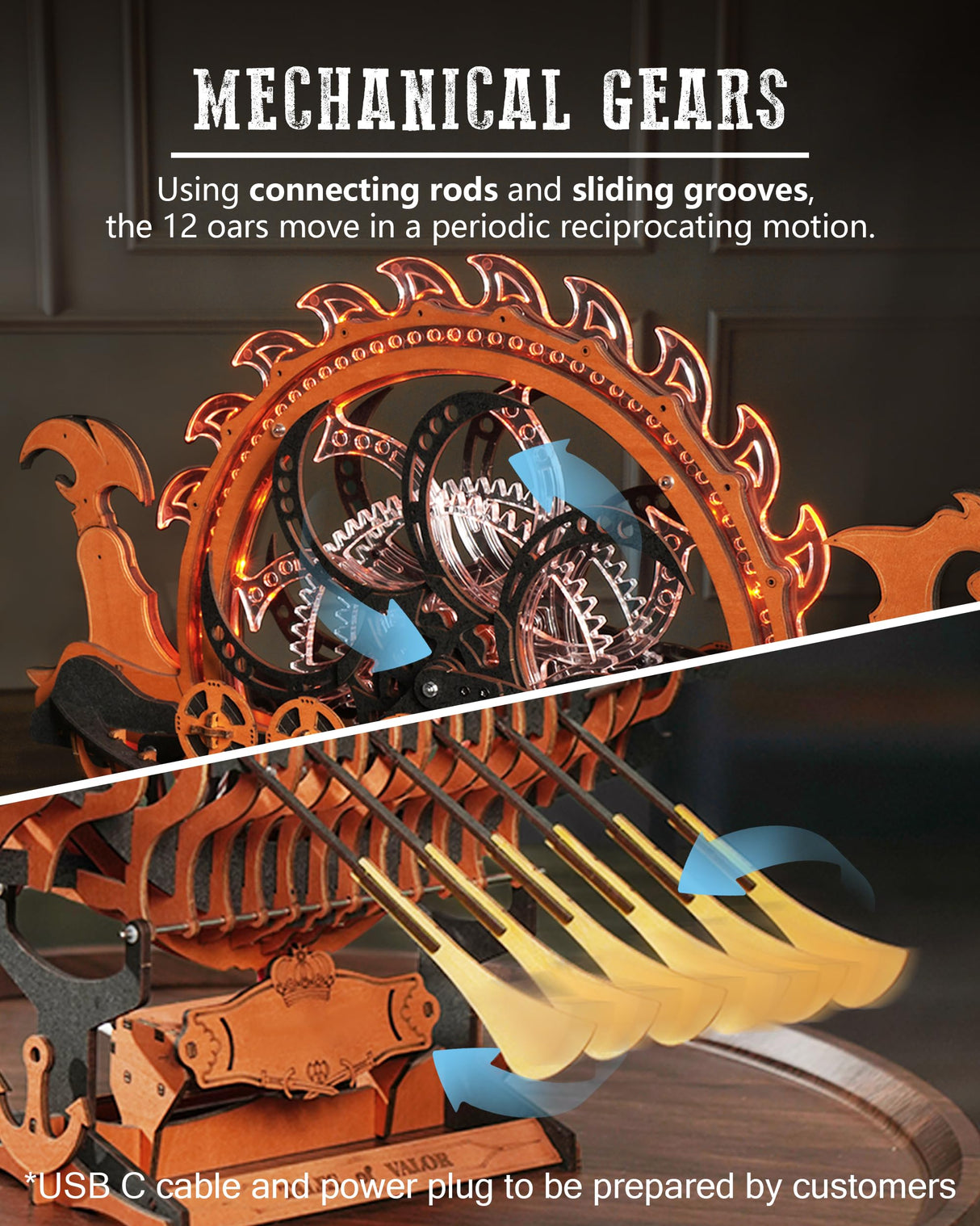 ROBOTIME LK802 Viking Dragon Ship Mechanical Wooden Puzzles, 229 Pieces 3D Puzzles for Adults, Crafts for Adults Hobby Building Kit ROBOTIME