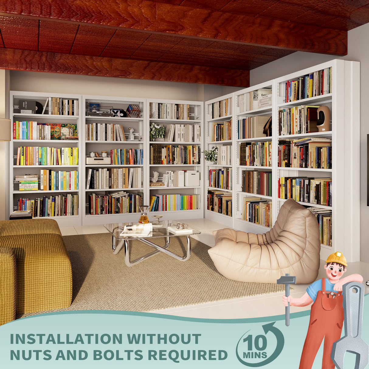 FogQueen 71" Metal Book Shelf,5 Tier Bookshelf with Adjustable Shelves,White Bookshleves and Bookcases,Heavy Duty Library Book Case,Modern Open Bookshelf for Living Room,Bedroom,Office (White) FogQueen