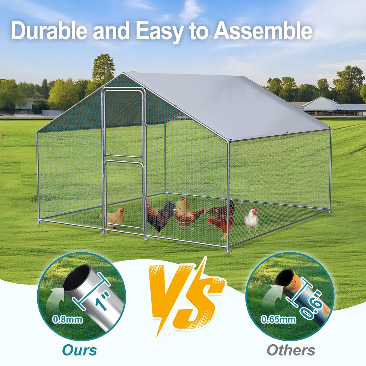 Airynee Large Chicken Coop, Chicken Coops for 10 Chickens, Chicken Runs for Yard with Water Poof & UV Resistance Cover, Chicken Coop Run with Double Lockable Doors for Outdoor Backyard Farm Use Airynee