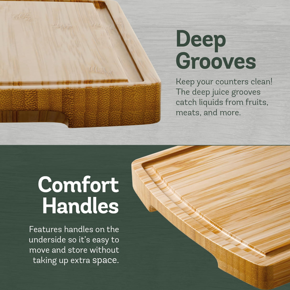Wood Cutting Board - 3 Piece Bamboo Cutting Board Set, Wooden Cutting Boards for Kitchen with Deep Juice Groove, Side Handles - Wood Chopping Boards for Meal Prep, Meat, Vegetables, and Charcuterie Bambüsi