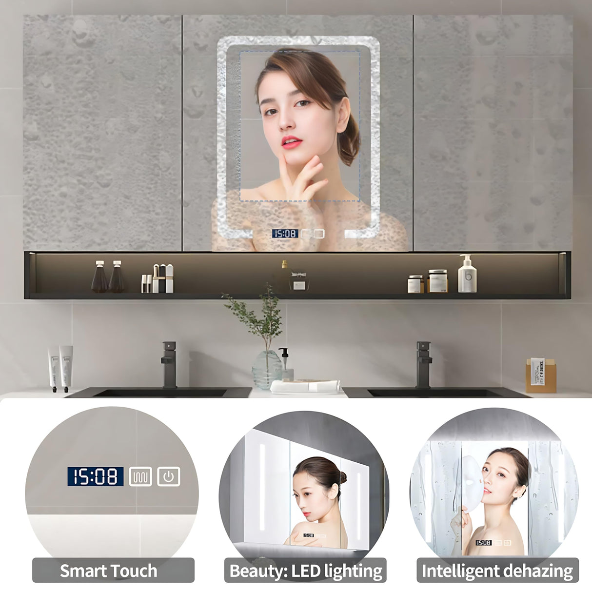 ZGNBSD Bathroom Vanity - Modern Bathroom Vanity with Sink & LED Smart Defogger Mirror Cabinet, Solid Wood Floating Bathroom Vanity, Wall-Mounted Installation (Double Sink, 60") ZGNBSD