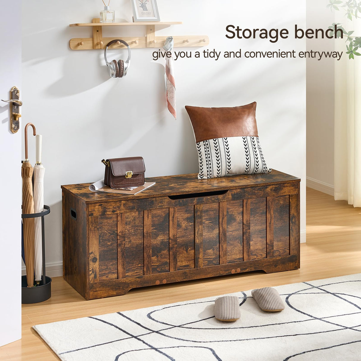VANKILEY 47.2"Storage chest extra large,storage trunk with 2 safety Hinges,Wooden storage bench,Shoe Bench,47.2x15.7x19.1 Inch,Easy Assembly,storage bench for bedroom,living room,entryway,Rustic brown VANKILEY