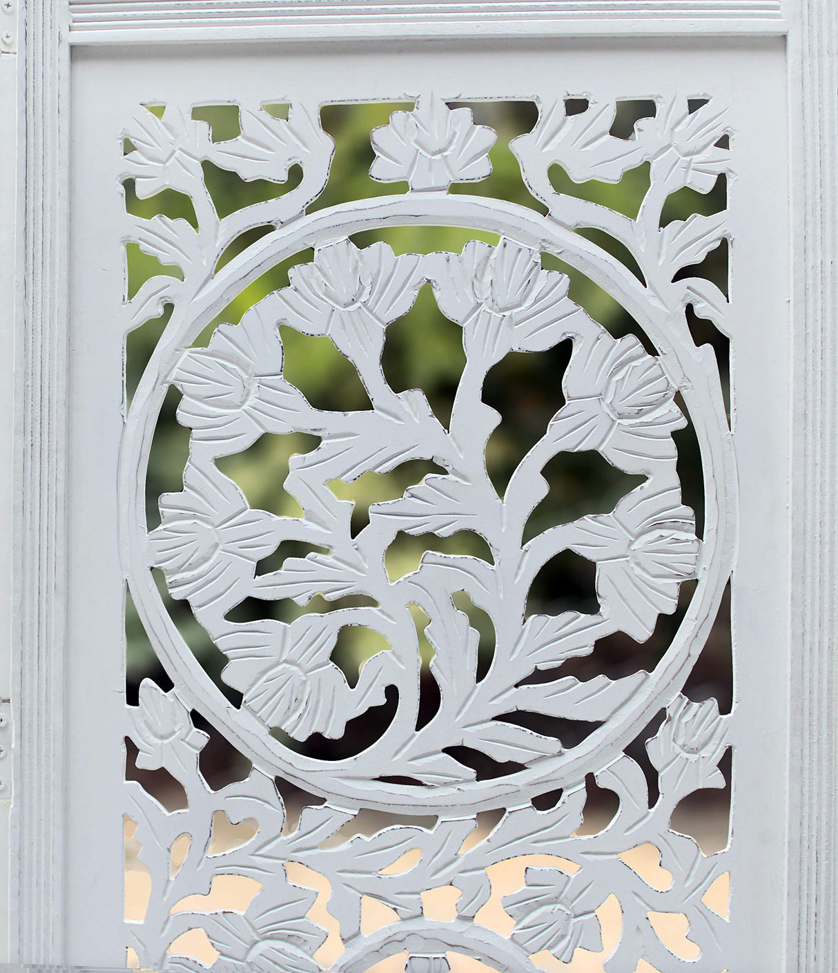 COTTON CRAFT Room Divider Wood Floor Screen - Kamal Antique White 4 Folding Panel 72x80 - Portable Reversible Functional Decorative Partition - Reversible Boho Freestanding Small Spaces Privacy COTTON CRAFT