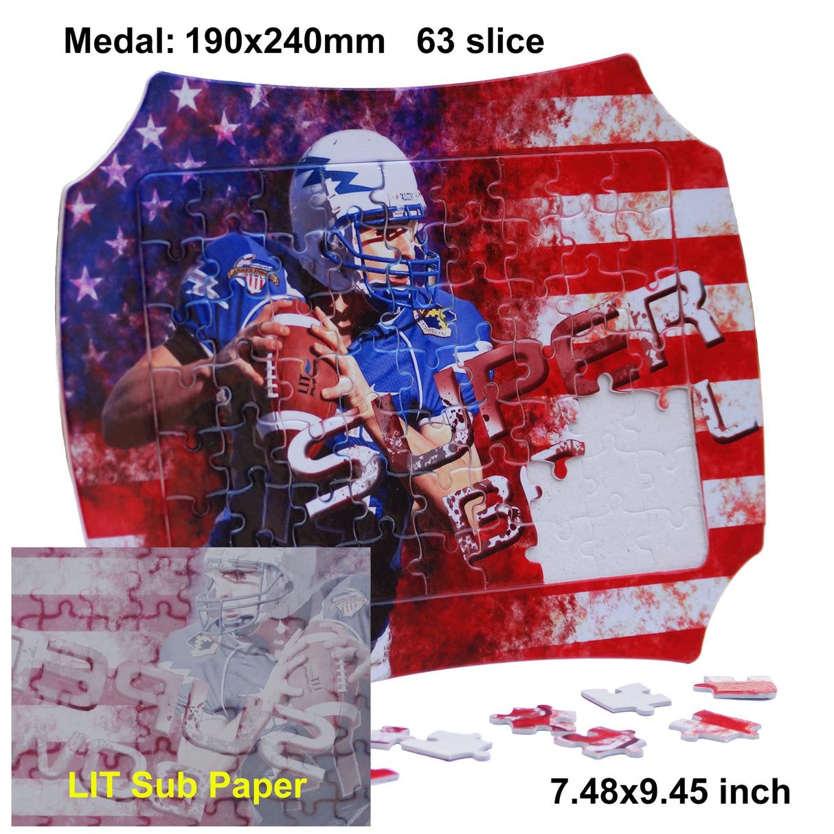 LIT PAPER 5 Sets 2-in-1 Photo Frame Sublimation Jigsaw Puzzle Blanks Combo 2 Shape Bone Medal - DIY Heat Press Transfer Crafts 63 Slices Thermal Transfer Blank Puzzles for Sublimation LIT PAPER