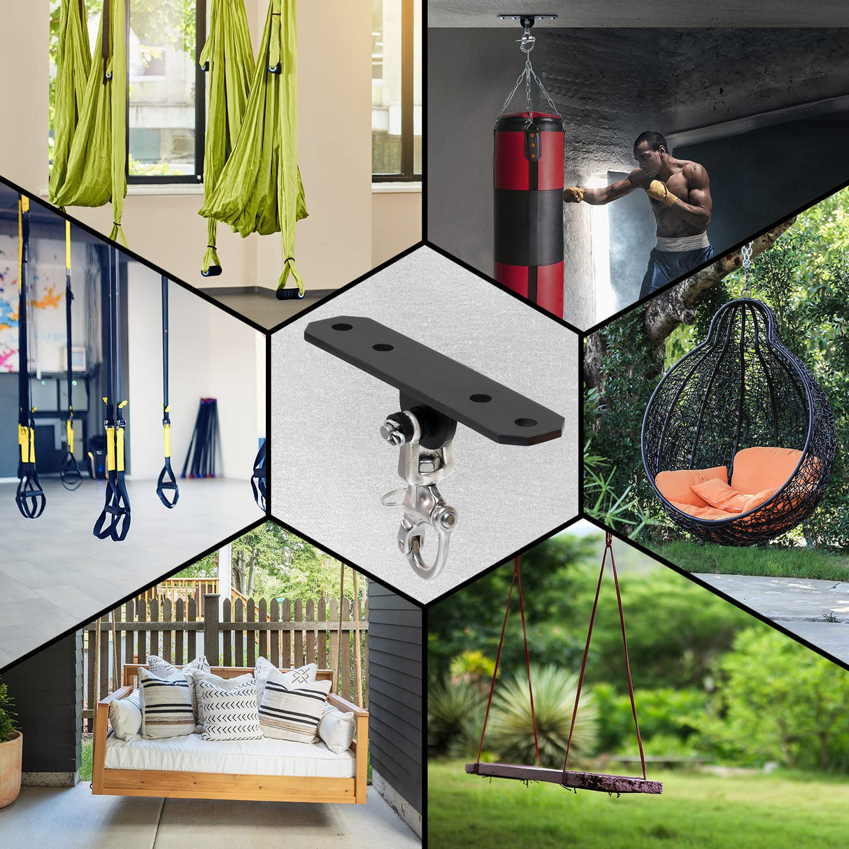 Yes4All Wall Ceiling Mount Hook 360° Rotation, 600 lbs Capacity Punching Bag Hangers, Heavy Bag Mount for Yoga, Chair, Boxing Bag, Indoor & Outdoor Gym - Smart Design, Easy to Use, Fit Most Ceiling Yes4All