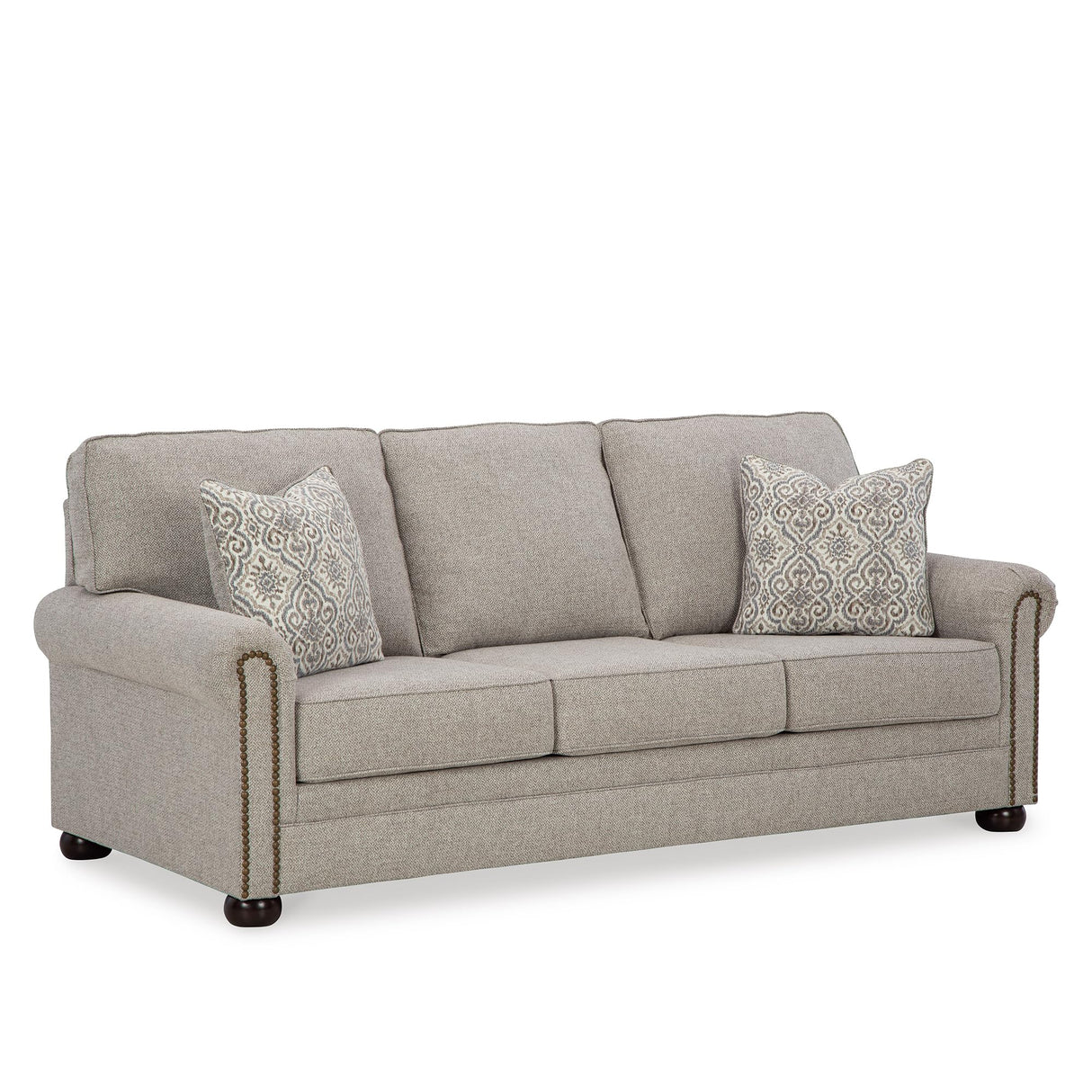 Signature Design by Ashley Gaelon Transitional Sofa with Nailheads and 2 Accent Pillows, Beige Signature Design by Ashley