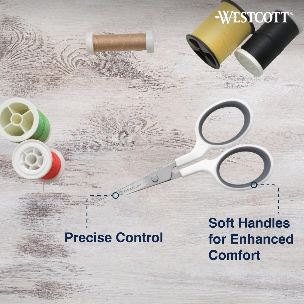 Westcott 4" Embroidery Scissors with Titanium-Bonded Blades for Crafting, Sewing & More (White/Gray) Westcott
