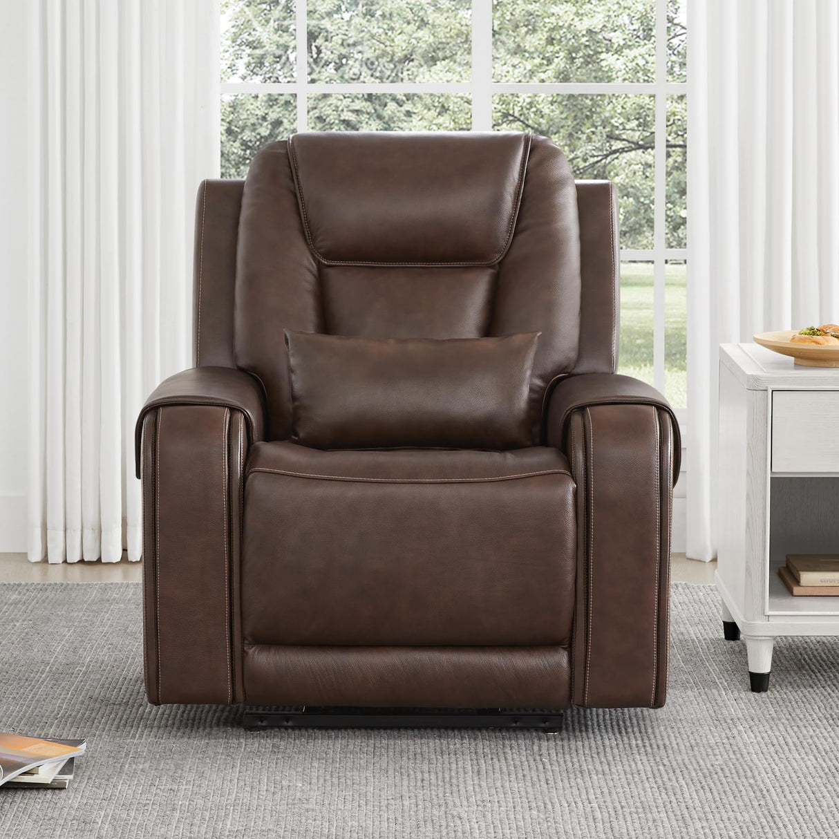 CHITA Electric Power Lift Recliner Chair for Elderly, Oversized Genuine Leather Chair with Cup Holders and USB Ports for Living Room, with Massage and Heat, Dark Brown CHITA