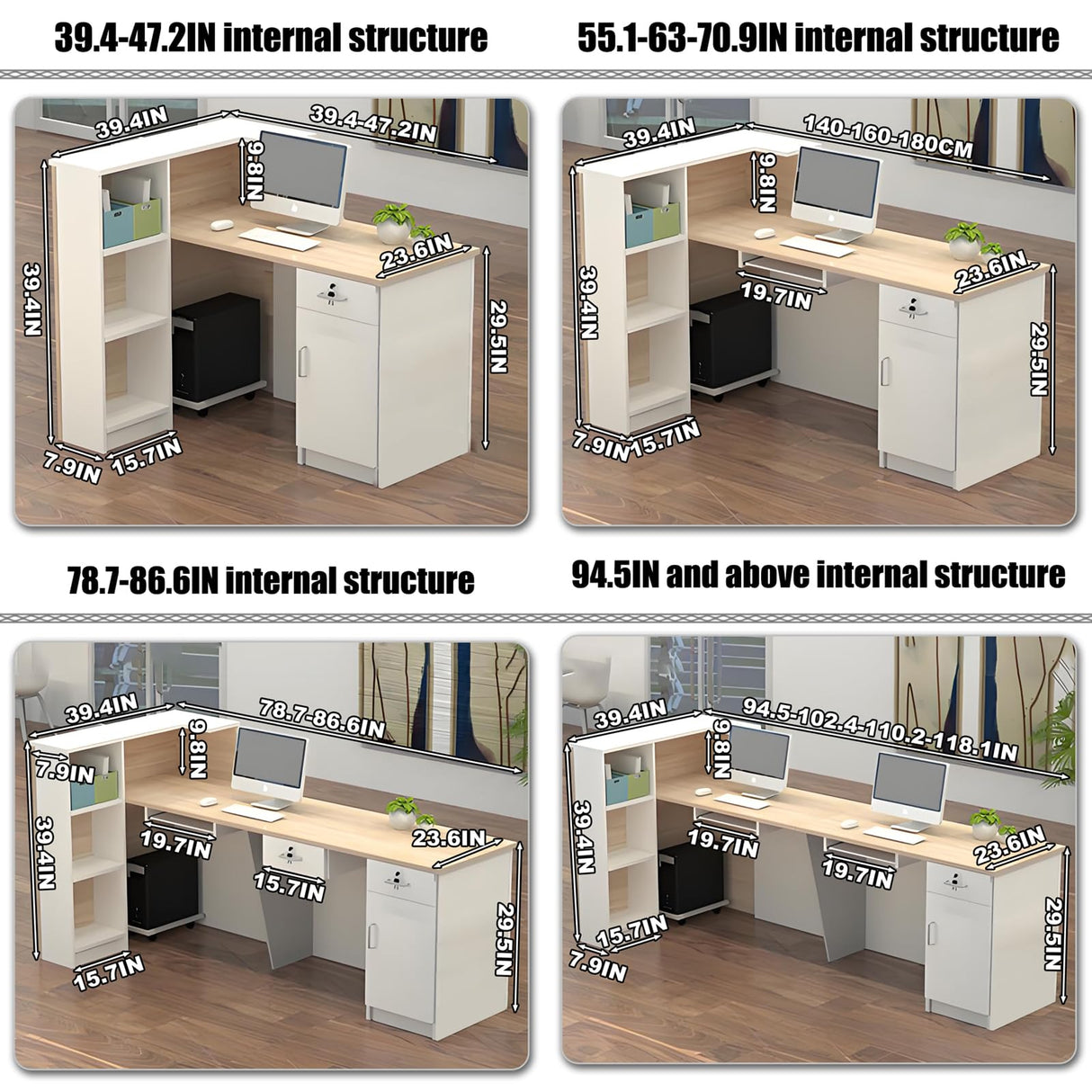 Reception Desk with Counter Modern, 39.4-118.1'', Solid Wood Ecological Board, Large Storage Space,Lockable Storage Drawers, Front Office Desk for Salon, Office, Lobby EQWZUPD