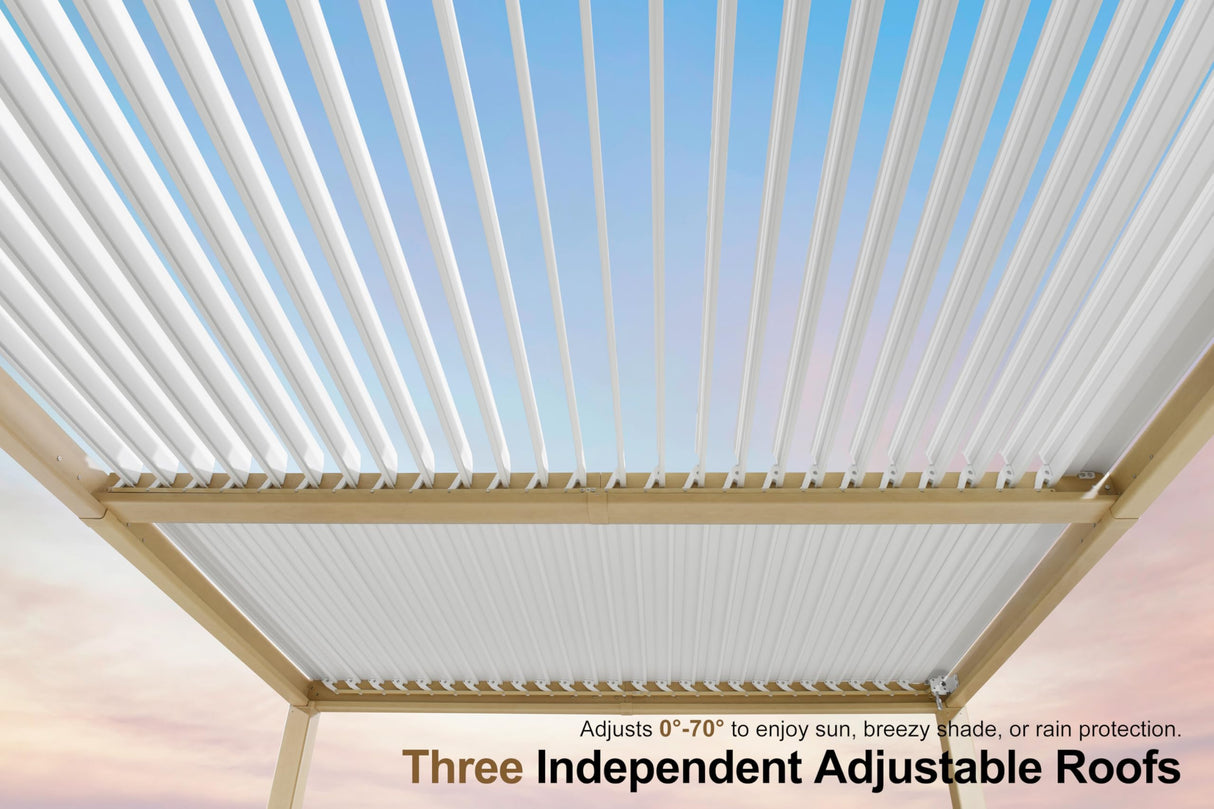 PURPLE LEAF 10' x 12' Louvered Pergola Outdoor Wood Grain Aluminum Pergola with Adjustable Roof Retractable Patio Rainproof Hardtop Gazebo for Deck Backyard Garden PURPLE LEAF