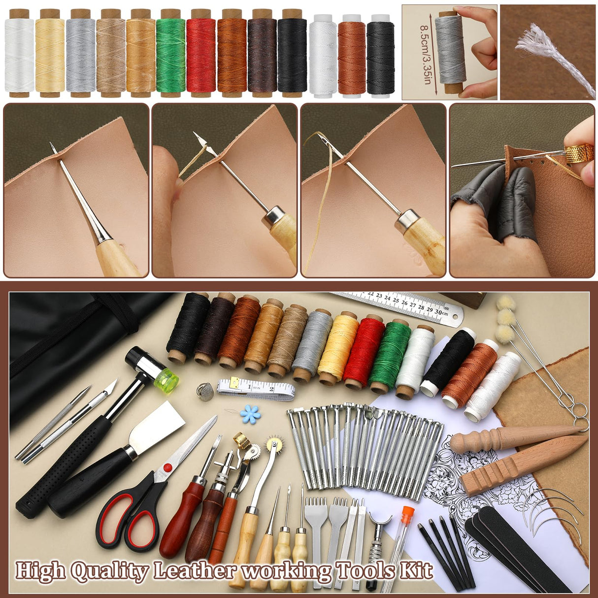 QMNNMA 102PCS Leather Working Tools Leather Tool Kit with Custom Storage Bag, Leather Carving Tools Leather Working Kit for Sewing Carving Cutting Punching Stamping QMNNMA