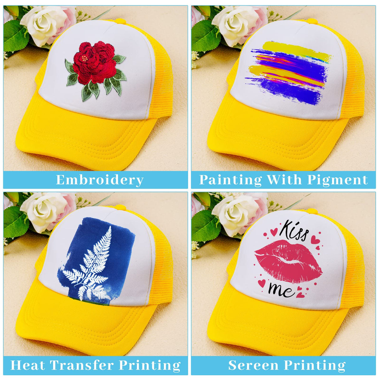 18 Pack Sublimation Blank Polyester Mesh Cap Trucker Summer Mesh Cap Unisex Two Tone and Solid Trucker Hats Blank Snapback Hat Sublimation Blank Mesh Baseball Cap for Men Women Tarpop