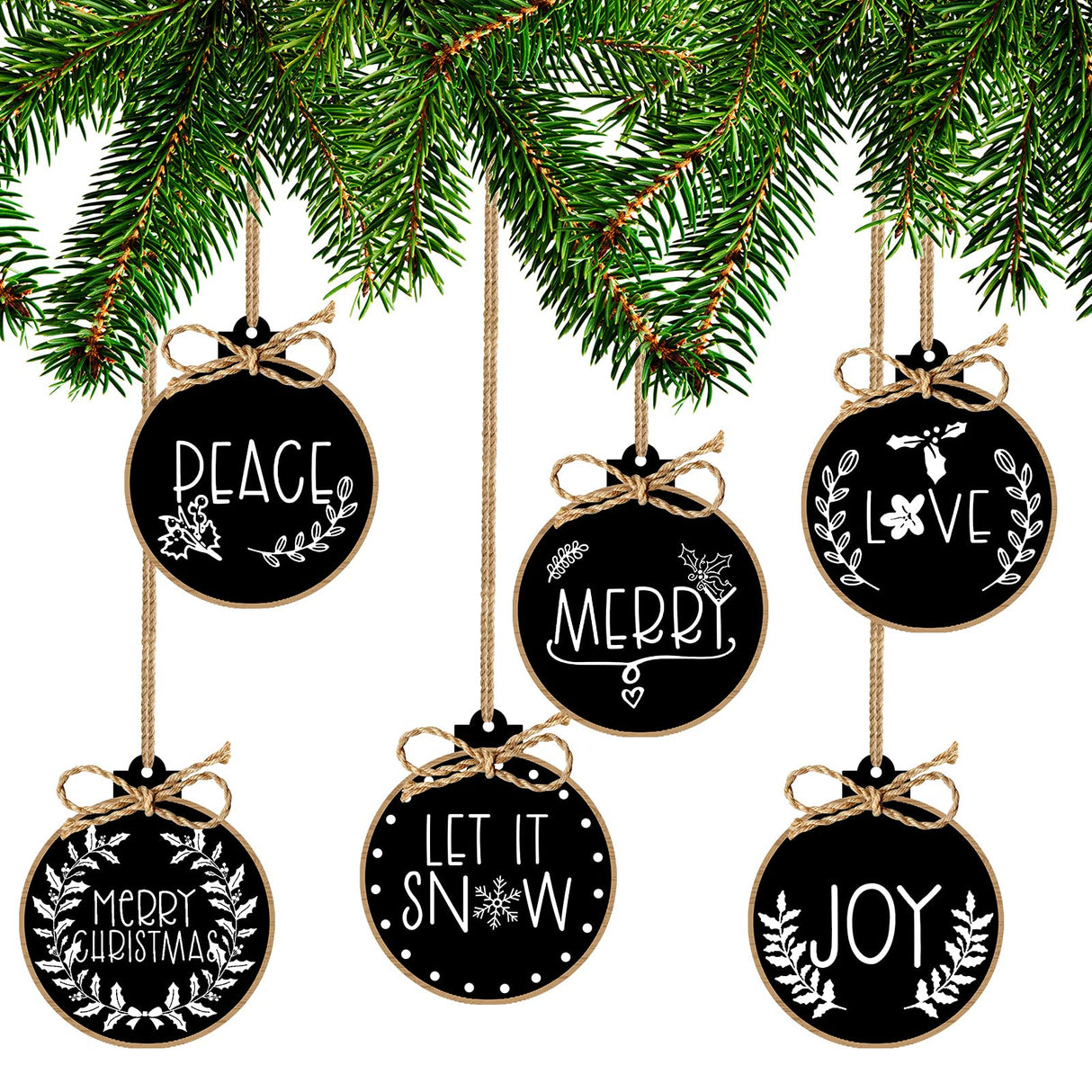 24 Pieces Wooden Christmas Ornaments Hemp Rope Wood Slices Painted Cutouts Tree Hanging for Indoor Outdoor Decoration (Simple Style) Jetec