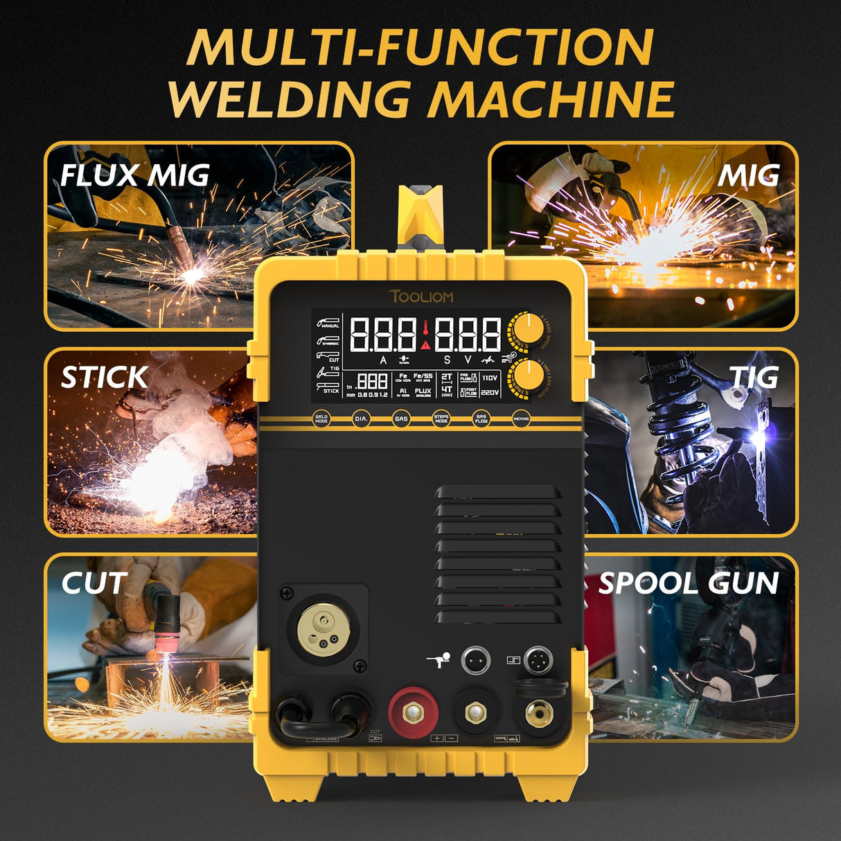 TOOLIOM MIG/TIG/CUT/Stick Welder 5 in 1 Multiprocess Welding Machine 110/220V Dual Voltage Aluminum Welding Machine Spool Gun Compatible TOOLIOM