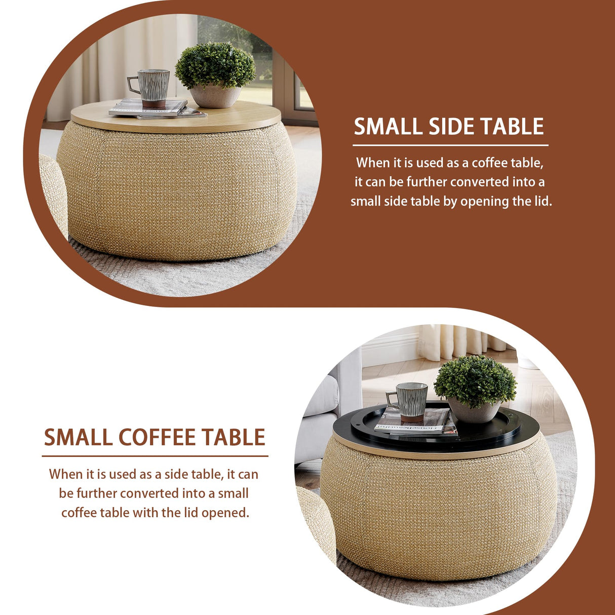 Chorlenimi Ottoman with Storage Round Footstool Stool Small Ottoman with Storage Foldable Ottomans Foot Rest Footstool Bench Wooden Lid for Living Room(Natural, 25'') Chorlenimi