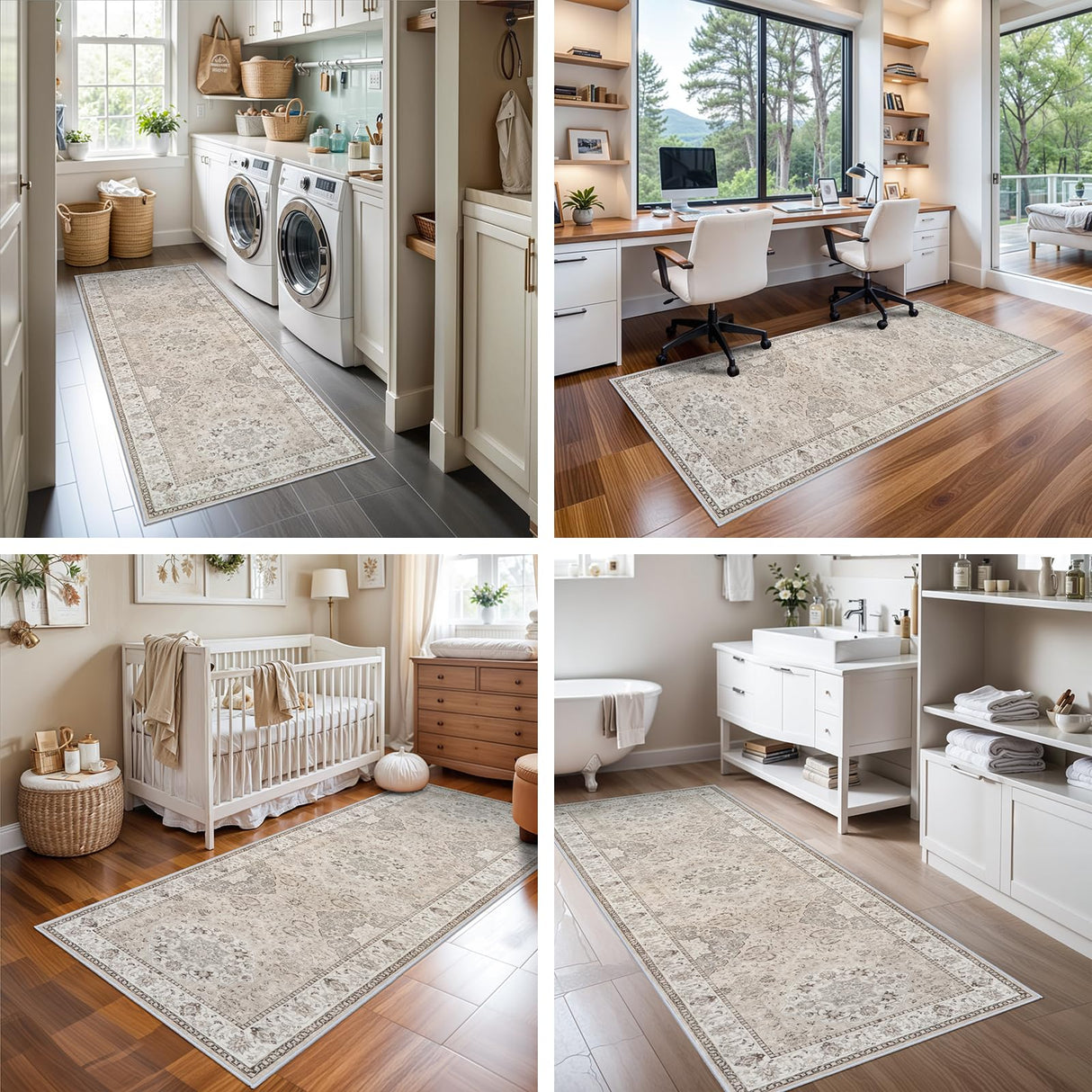 2x6 Hallway Washable Runner Rug : Vintage Soft Kitchen Laundry Runner with Non Slip Backing Farmhouse Entryway Living Room Floor Mat Stain Resistant Carpet for Bedroom Bathroom Distressed Beside Rug HY HAO YUN LAI
