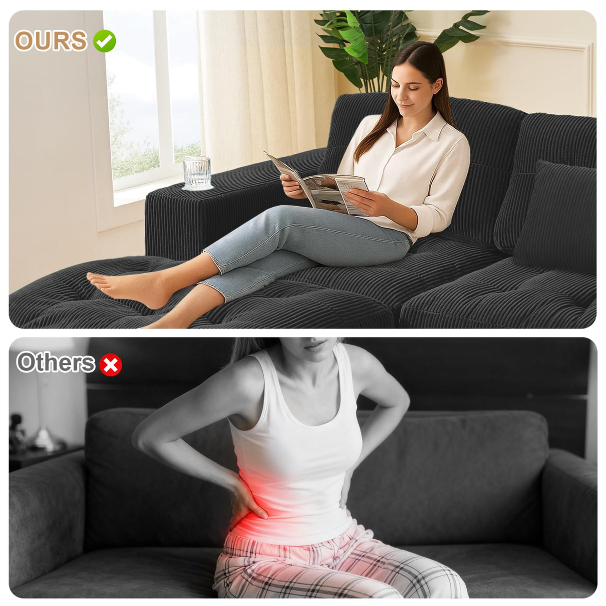 YKVIQBY Modular Cloud 3 Seater Sofa L Shaped Sectional Couch, Comfy Modern Sectional with Cup Holders, Ergonomic Support & Free Combination for Apartment for Living Room Bedroom, Black YKVIQBY