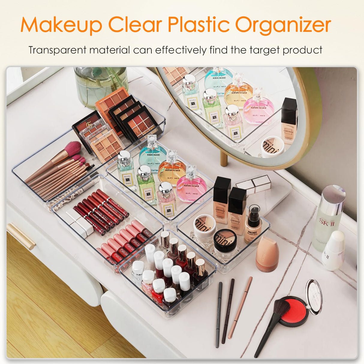 Criusia Drawer Organizer, 10 Pack Large Clear Plastic Kitchen Drawer Organizers Set, 3 Size Versatile Bathroom and Vanity Drawer Organizer Trays, Storage Bins for Makeup, Bedroom, Kitchen Utensils Criusia