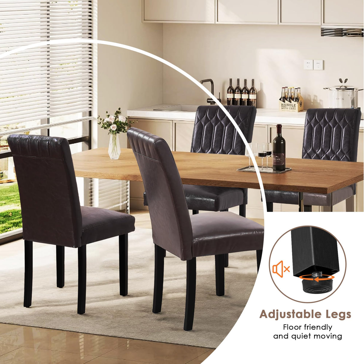 VECELO Upholstered Dining Chairs Set of 4, Modern PU Leather Accent Parsons, Solid Wood Legs w/Rubber Footpads, for Living Room Kitchen, Coffee VECELO