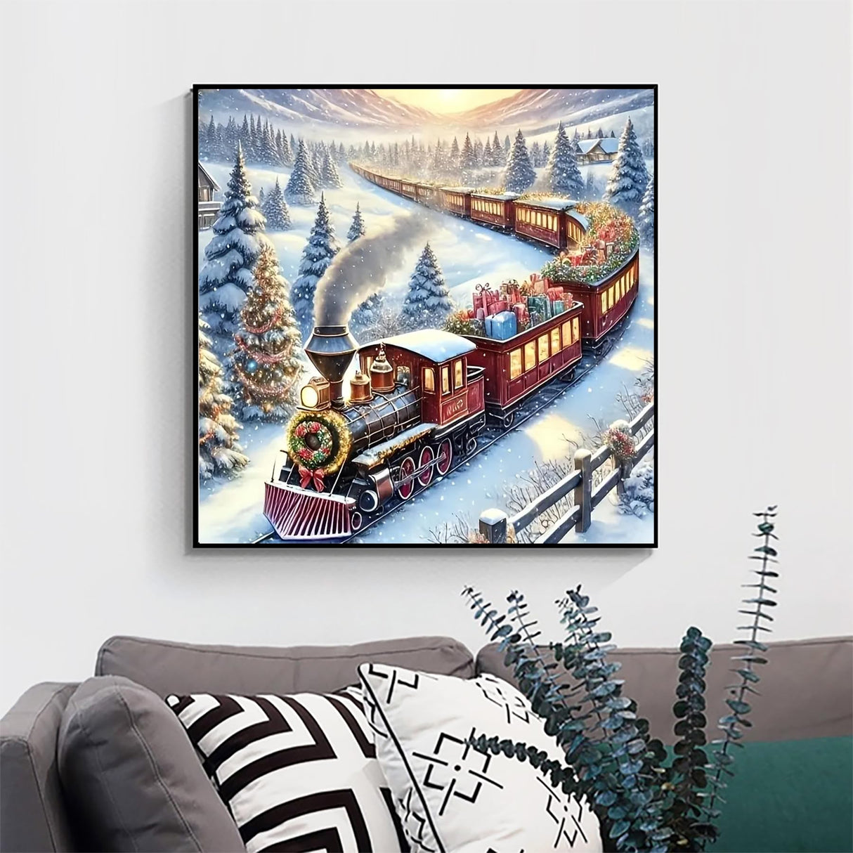 GXGLLPZBY Christmas Diamond Art Kits for Adults, 5D DIY Full Drill Diamond Painting Kits for Beginners, Snowy Steam Train Paint by Diamonds Gem Art Painting Kit for Home Wall Decor 13.8x13.8inch GXGLLPZBY