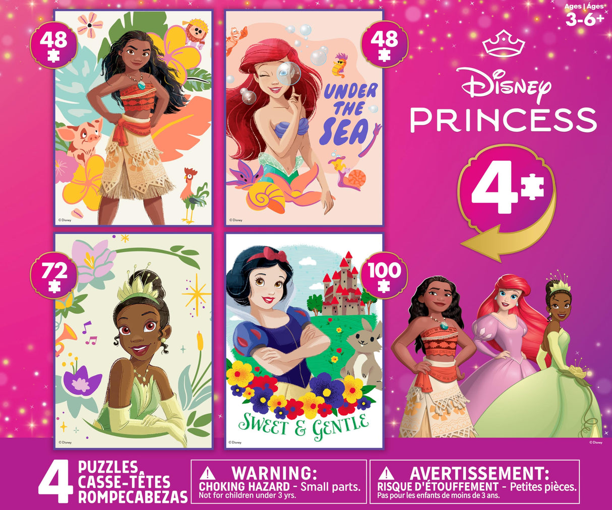Ceaco - 4 X 1 Kids Multipack - Disney - Princess - Multi-Piece Jigsaw Puzzle for Families -Challenging Puzzle Perfect for Game Nights - Finished Size is 26.75 x 19.75 Ceaco