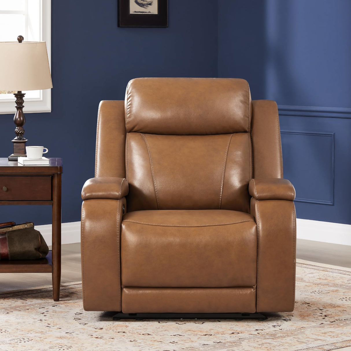 Watson & Whitely Genuine Leather Power Recliner Chairs for Adults, Zero Gravity Recliner with Power Headrest & Hidden Storage, Electric Reclining Sofa Chair for Living Room, Home Office, Saddle Brown Watson & Whitely