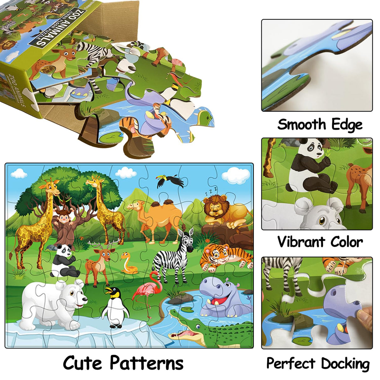 Jumbo Floor Puzzle for Kids, Large Jigsaw Puzzles 35 Piece for Kids Ages 3-5,Preschool Learning & Education Toys, Gifts for 4-8 Year Old Boys and Girls (Grassland Animal) paperstory