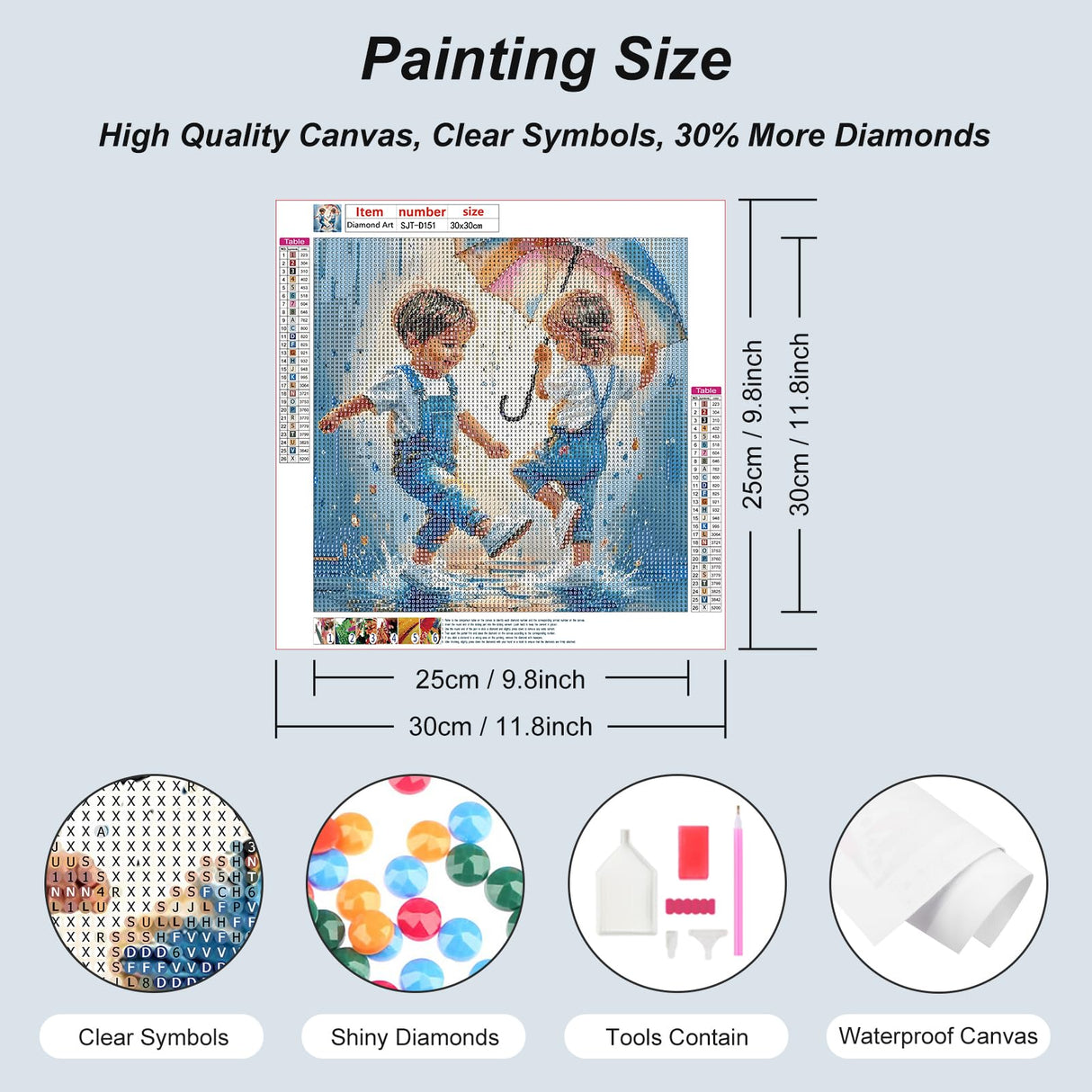 SJUTOUCI Playing in Rain Diamond Painting Kits for Adults, Diamond Art for Beginners, 5D Round Diamond Dots Gem Craft Art Home Wall Decor 12x12 inch SJUTOUCI