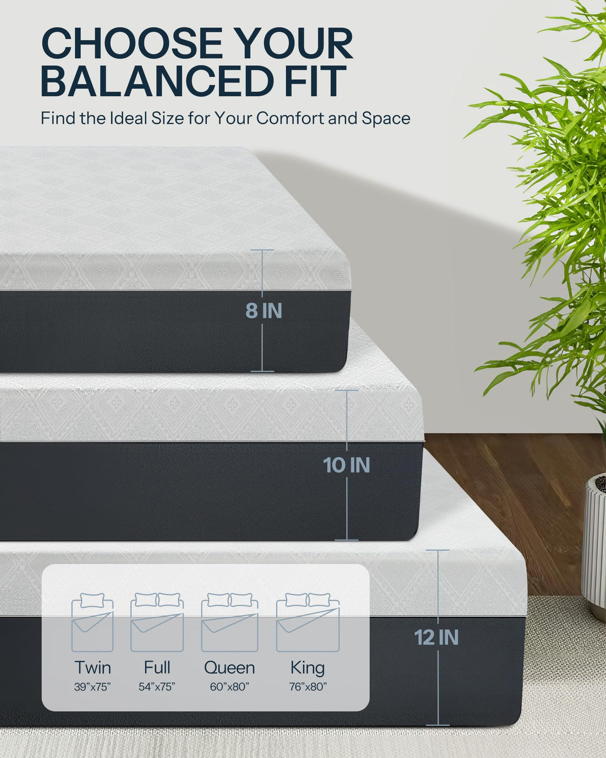 King Size Mattress, 10 Inch Cooling-Gel Memory Foam King Bed Mattress Made in USA, Pressure Relief, Motion Isolation, Breathable Fabric, Mattresses in a Box for Optimal Sleep Quality, CY-10-K Life Balance