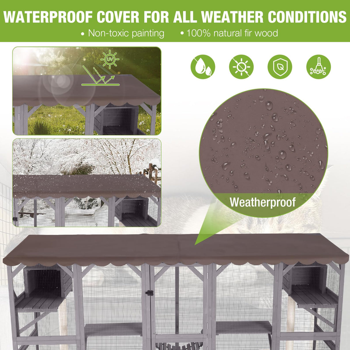 Catio Outdoor Cat Enclosure Window Cat House Wall Mounted Wooden Cat Cage with Scratching Posts,Resting Box GUTINNEEN