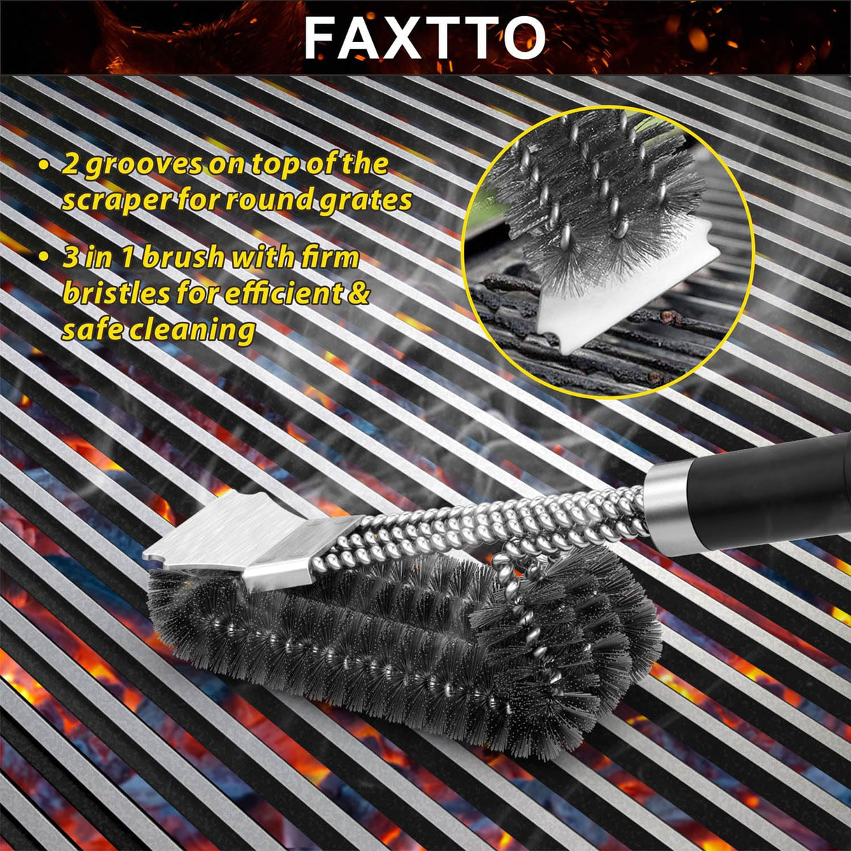 Grill Brush with Extra Strong Long Handle BBQ Cleaner Accessories - Safe Wire BBQ Brush, Triple Barbecue Scrubber Cleaning Brush for Gas/Charcoal Grilling Grates Weetiee Life