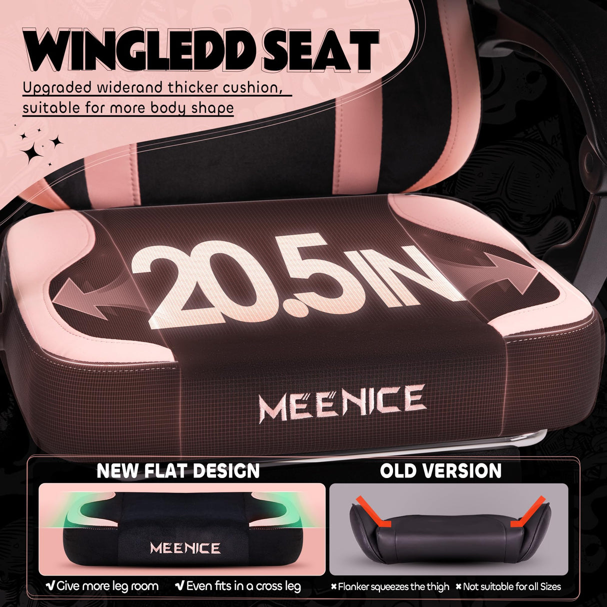 Pink Gaming Chair Cute with Cat Ears Paw Lumbar and Cushion,Ergonomic Computer Chair with Footrest,Reclining PC Game Chair for Girl Computer Chair 300lbs for Adult MEENICE