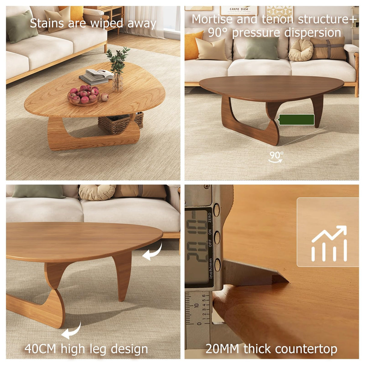 Wooden Mid-Century Modern Coffee Table,Coffee Tables for Living Room,Farmhouse Coffee Table,Simple Center Table,Rounded Corners,Easy Assembly,for Living Room Home Office(Walnut,90x58x40cm) POWRZZZY