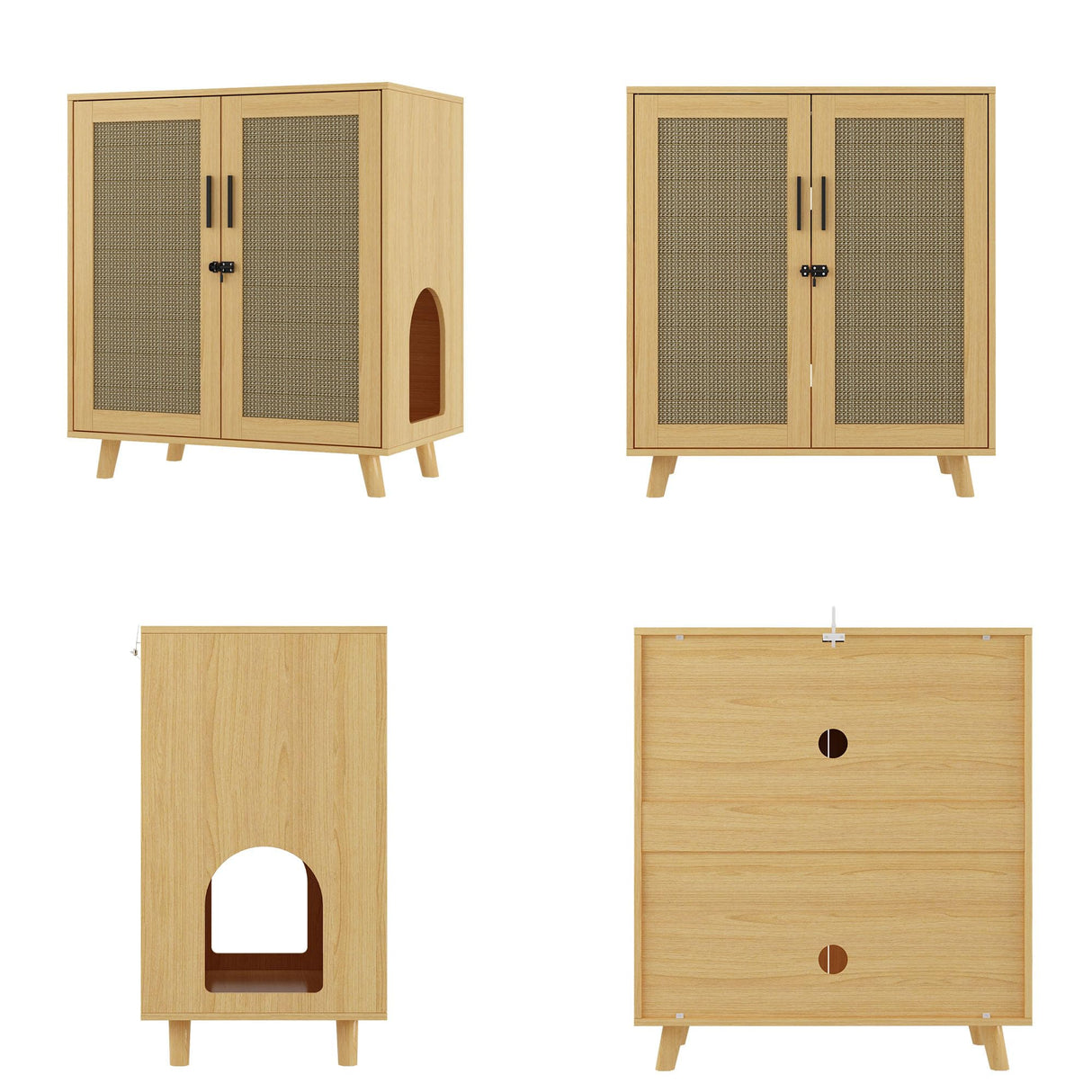 DAWNSPACES Large Cat litter Box Enclosure, 2 In 1 Hidden Cat Washroom Furniture with Sisal Covered Doors, 2 Layers Wooden Cat Cabinet with Adjustable Shelf, Side Table TV Stand for Living Room,Natural DAWNSPACES