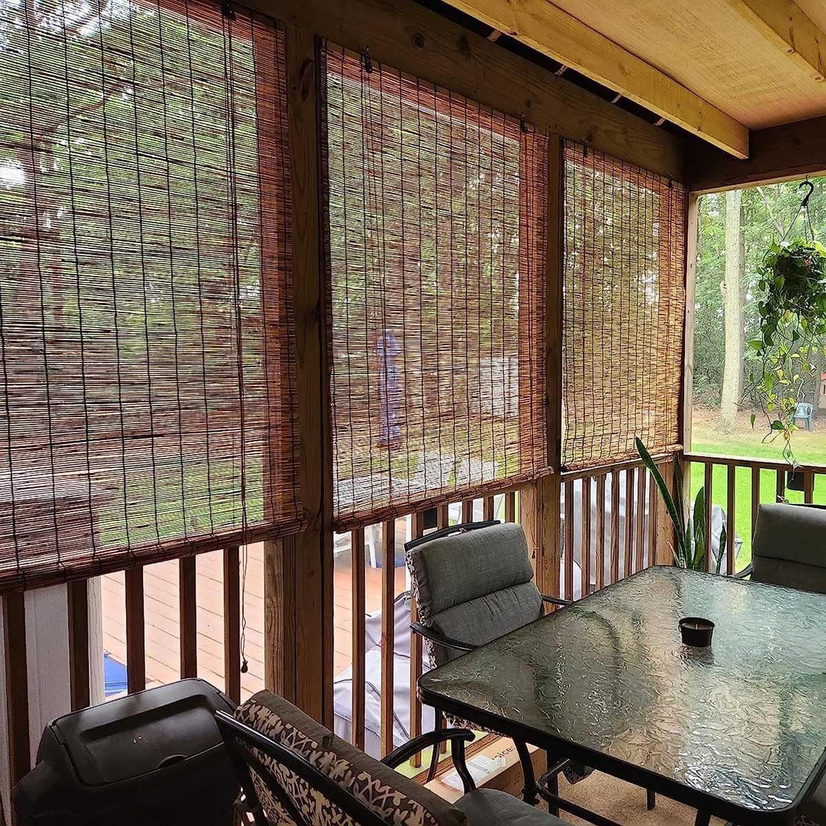 Outdoor Bamboo Roll-up Shades for Porch Patio Privacy Screen, Blackout Roller Window Blinds 48" 60" 64" 66" 72" 84" 96" Long Waterproof Reed Curtain with Lifter, Cordless Bamboo Blinds(36" x 84") KAKVSRBPER