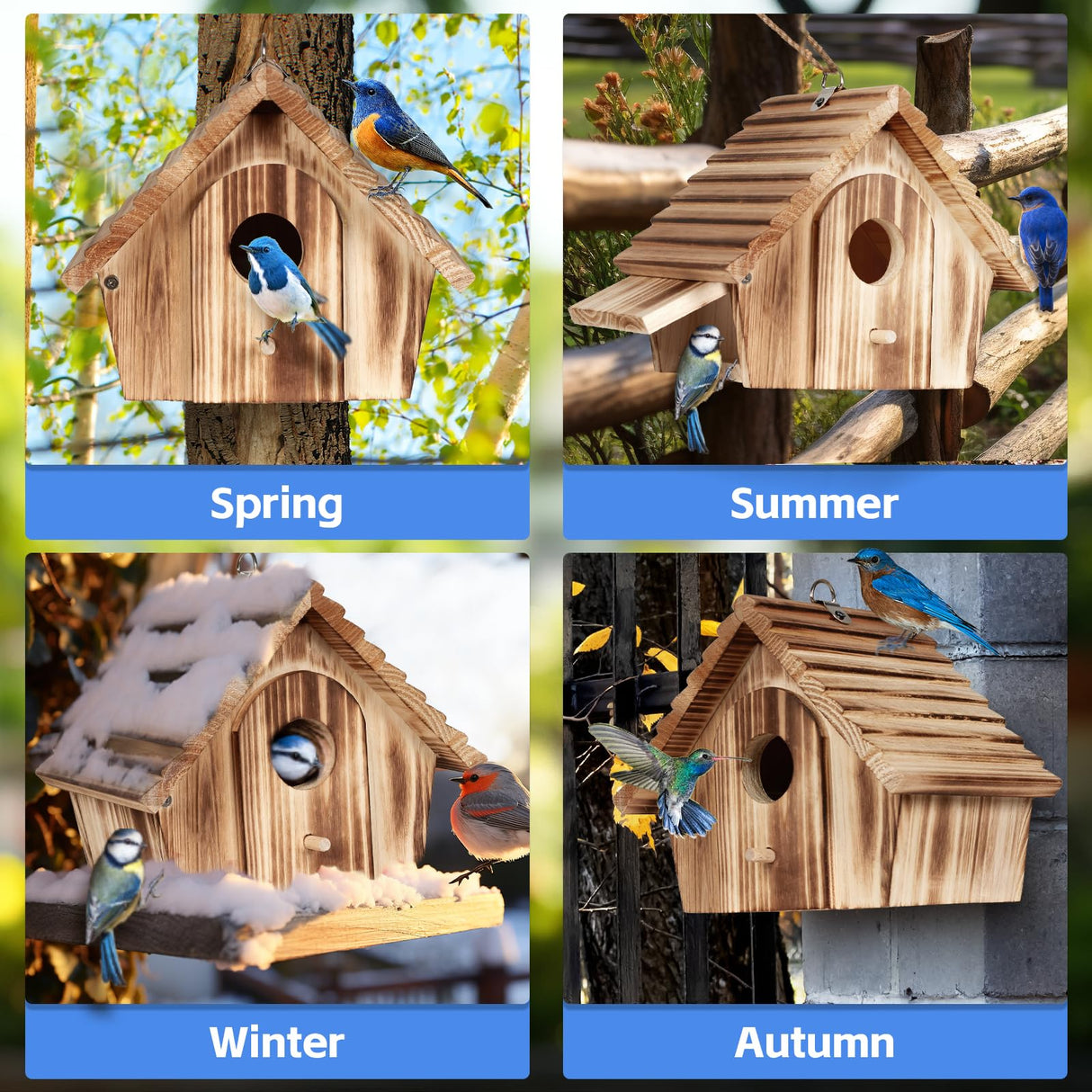 NATUREYLWL Bird House for Outside - Hanging Outdoor Birdhouse - Natural Wood Bird Nesting Box for Bluebirds, Hummingbirds, Finches, Wrens, Cardinals - Easy to Clean & Durable Garden Bird Shelter NATUREYLWL