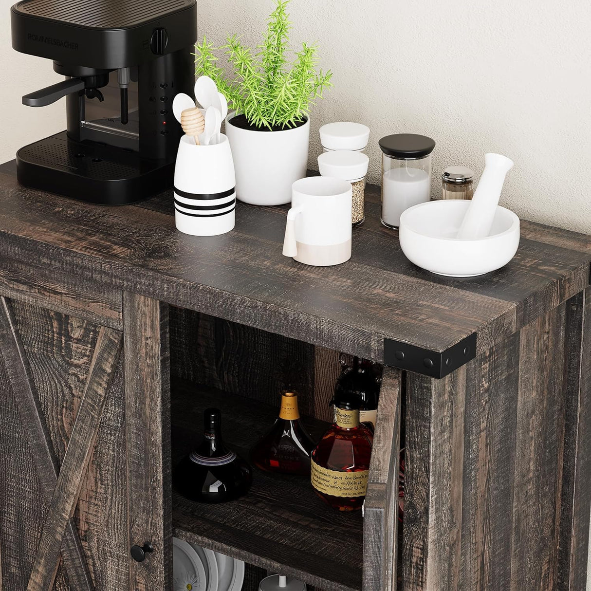 GarveeHome Farmhouse Sideboard Buffet Cabinet with Storage,Small Coffee Bar, Kitchen Storage Cabinet with Adjustable Shelf and 2 Barn Doors,for Living Room, Dining Room,Entryway,Rustic Oak GarveeHome
