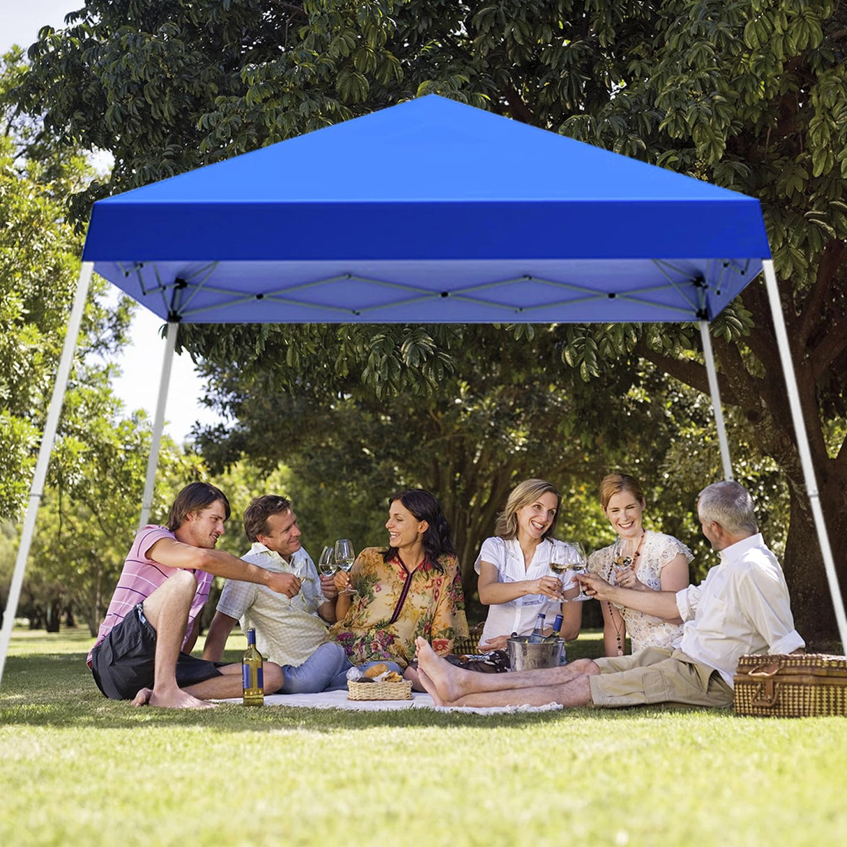 Oneofics Canopy Tent, 10X10 FT Pop Up Canopy Outdoor Instant Tent Slant Legs with Carrying Bag, Portable Gazebo Shelter for Patio Deck Garden and Beach - 8X8 FT Canopy Cover (Blue) Oneofics