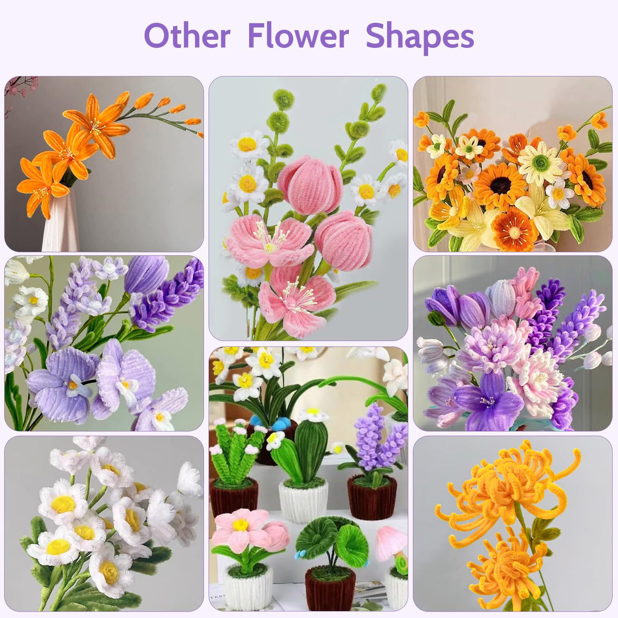 800 PCS Pipe Cleaners Craft, Pipe Cleaners Flowers Kit with Handle, 13 Colors Chenille Stems with Instruction, Art and Craft Supplies beanicus