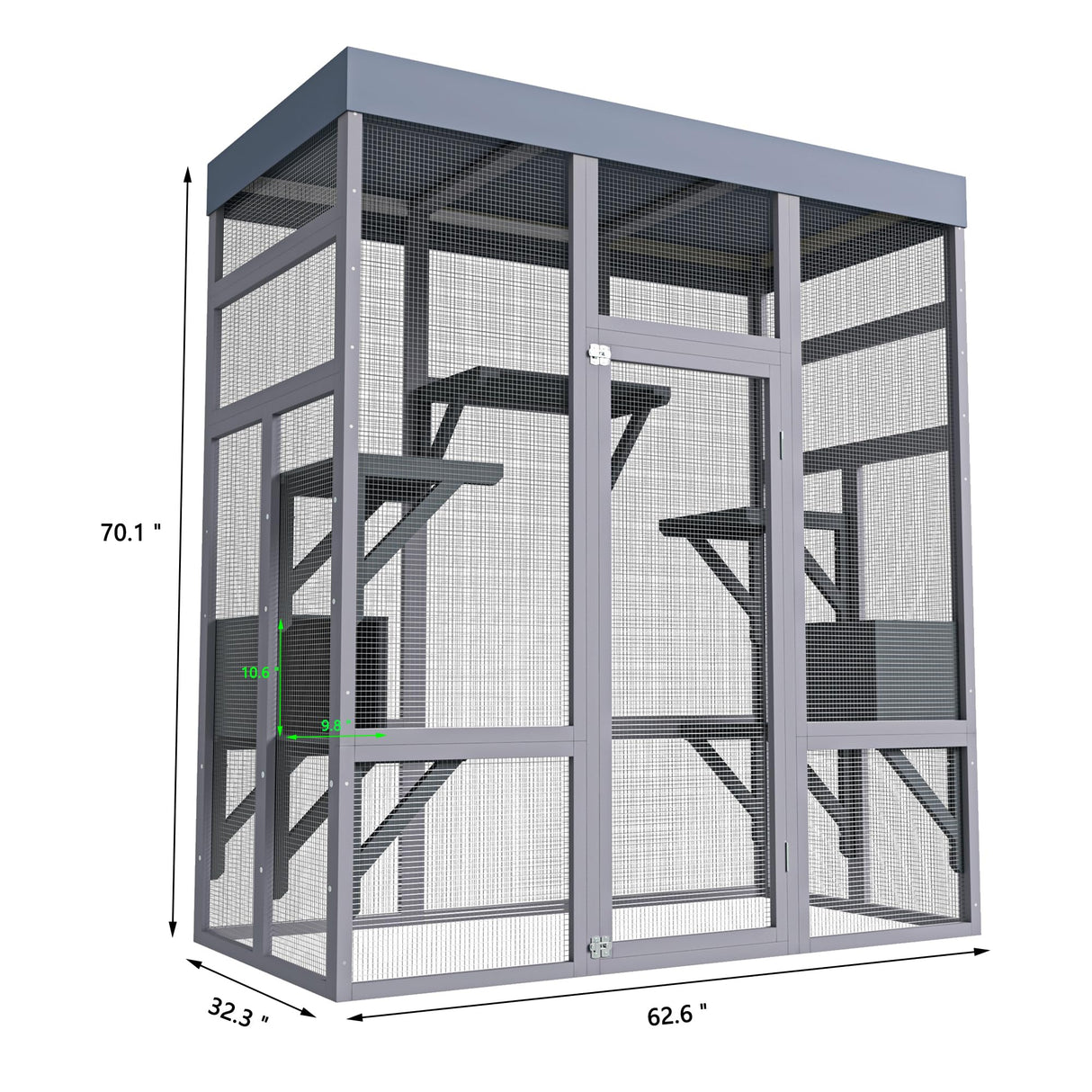 Outdoor Catio Enclosure for Cat, 70" Large Catio Outdoor Cat Enclosure with Waterproof Cover, Wooden Walk in Cats Shelter with 2 Napping House & Jumping Platforms for Backyard Patio Hipicute