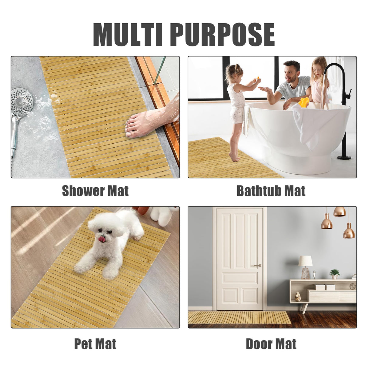 HOMBYS 58x20 Extra Large 100% Bamboo Shower Mat for Shower Stall Tub, Non Slip Long Bath Mat Runner Bathroom Accessories, Quick Drying Mats for Shower HOMBYS