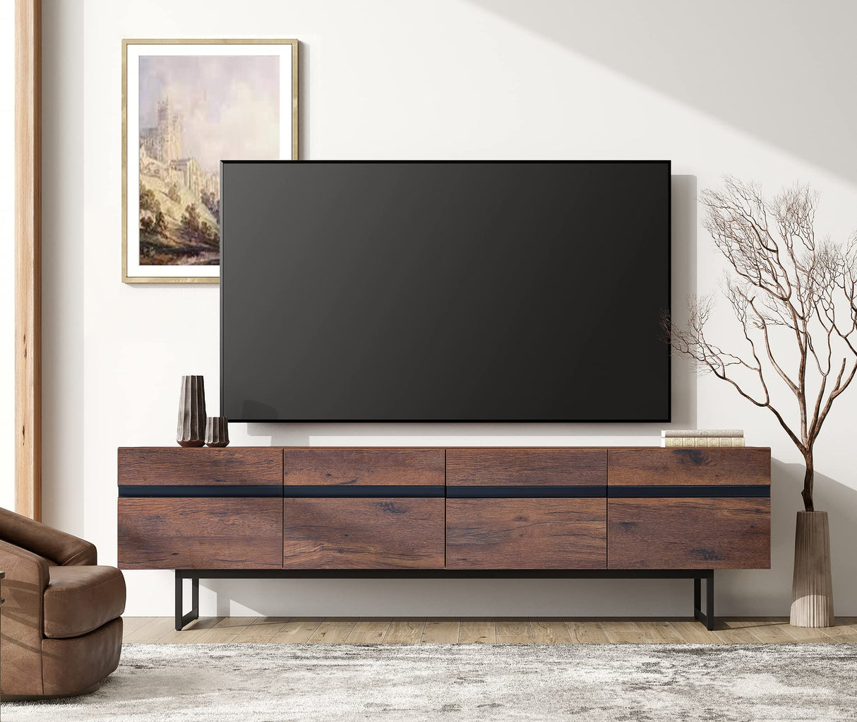 WAMPAT Modern TV Stand for up to 75 inch, Wooden Entertainment Center TV Console with Storage Cabinets Media Console for Living Room,Brown WAMPAT