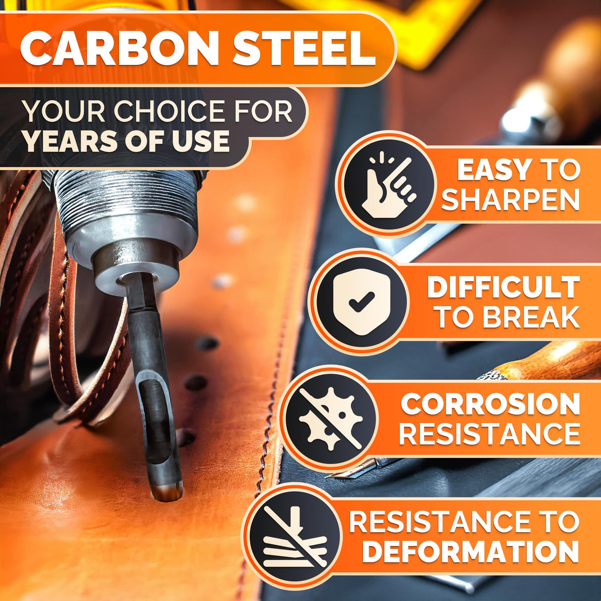 Leather Hole Punch Tool Set - 6 Pcs Drill Bits 3/16" 1/4" 5/16" 3/8" 7/16" 1/2" - High-Precision Leather Punch Tool for Belts, Fabric, and Crafts - Durable Carbon Steel, Sharp and Efficient LIBERHAUS