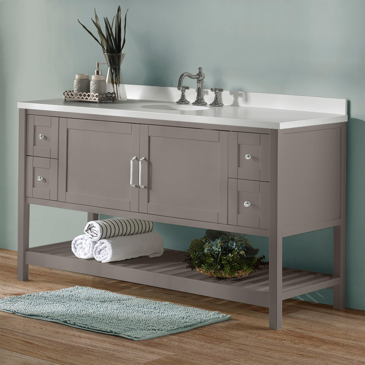 Alaterre Furniture Bennet 60 Inch Bathroom Vanity - Freestanding Cabinet Without Sink - Large Wood Vanity with Soft-Close Shaker Doors (Gray) Alaterre Furniture