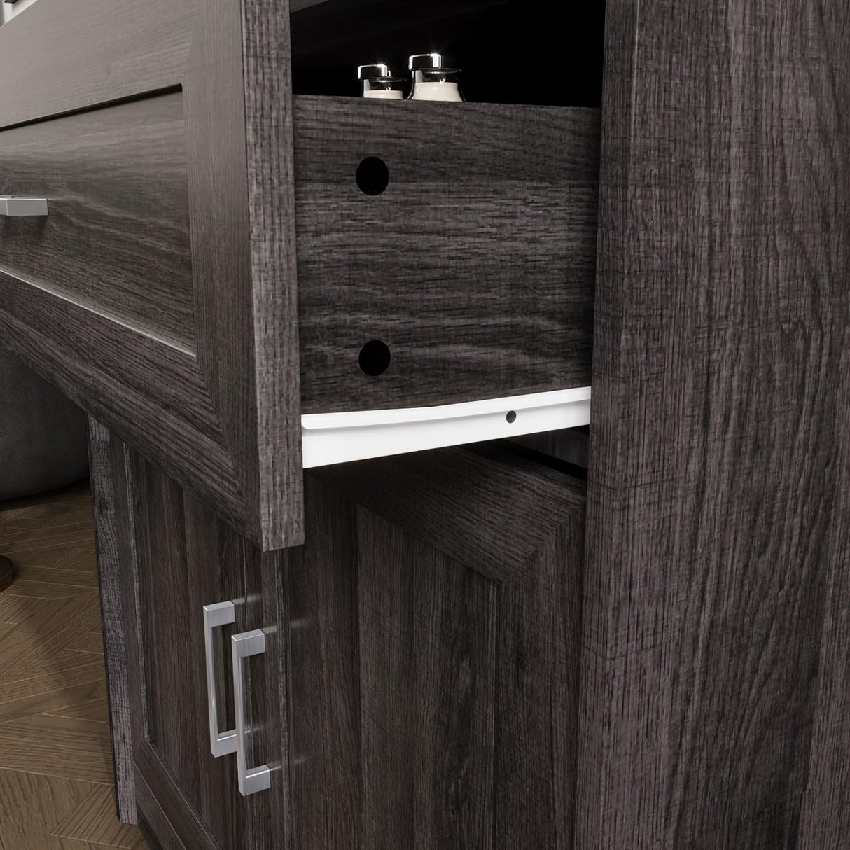 FAMAPY Display Cabinet with 2 Glass Doors, Display Case with Shelves & Drawer for Curio Trophy, Farmhouse Storage Cabinet for Living Room Home Office, Black, 15.7”D x 31.5”W x 79.9”H FAMAPY