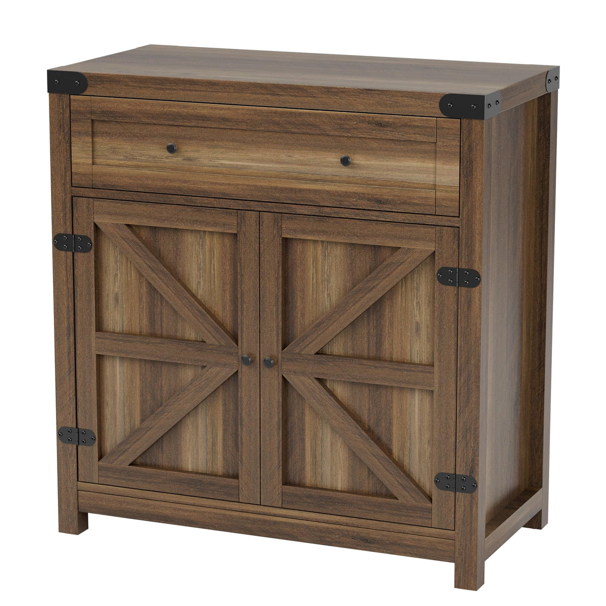 JUMMICO Coffee Bar Cabinet Farmhouse Kitchen Sideboard Buffet Cabinet with Drawer and Adjustable Shelf Barn Door Storage Cabinet for Kitchen, Dining Room, Bathroom, Entryway (Brown) JUMMICO