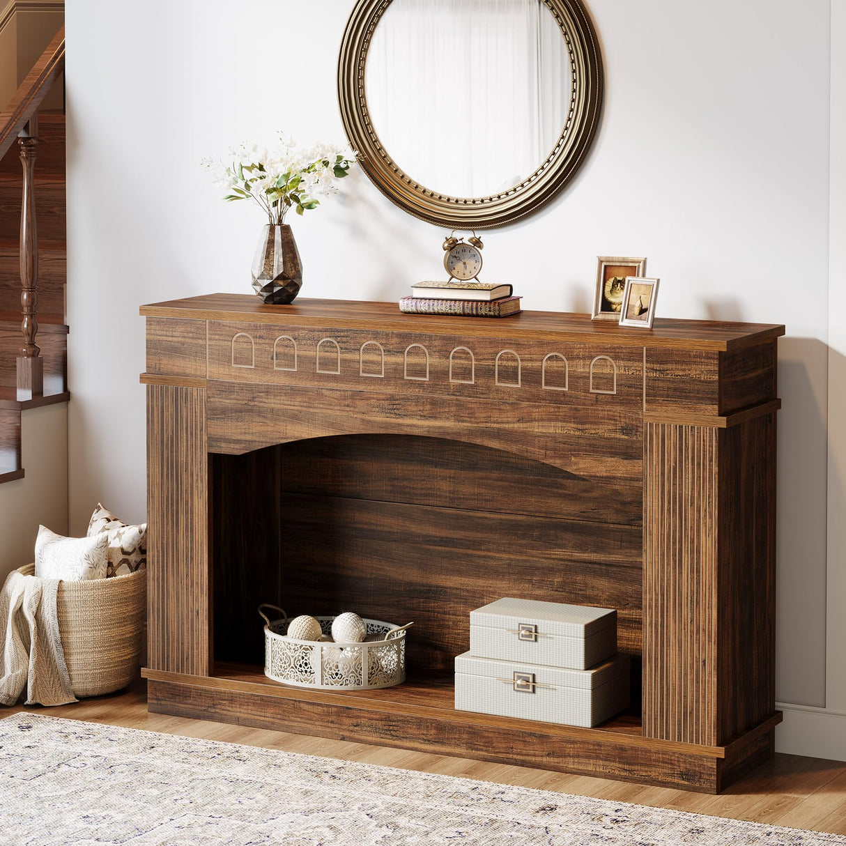 Tribesigns 47.24-Inch Console Table, 2-Tier Entryway Table with Elegant Pattern, Farmhouse Behind Couch Table Sofa Table, Hallway Table Foyer Table for Living Room, Entryway, Rustic Brown Tribesigns