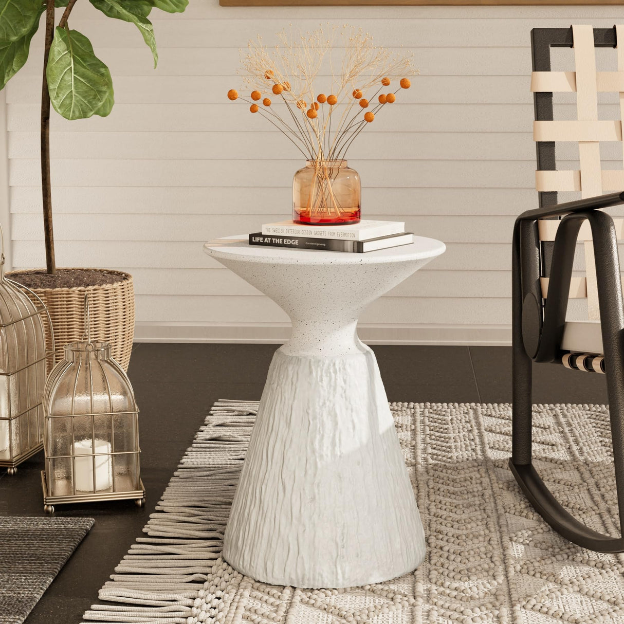 COSIEST Outdoor Side Table, Mushroom Shaped MgO Accent Table, Lightweight Patio End Table w Round Base, Top Plant Stand for Garden and Deck, Spotted White COSIEST