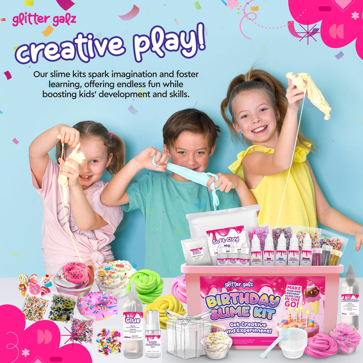 Glitter Galz 42-Piece Slime Kit for Kids Ages 6 8 10 12 + DIY Slime Birthday Party Slime Favors Activity Making Kit - Includes Sprinkles, Scents, Glitters, Powders, and Storage Container Glitter Galz